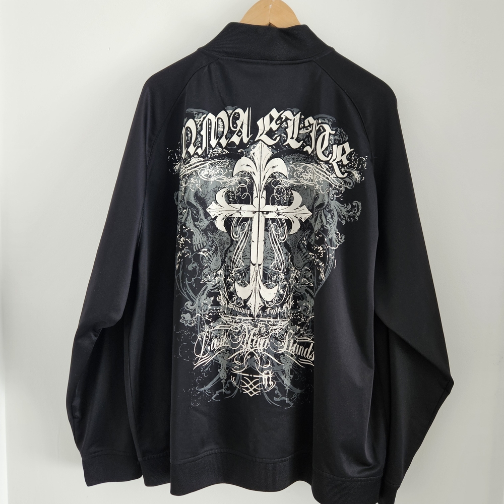MMA Elite Track Jacket Mens XL Black Full Zip Graphic Cross Skull Y2K Affliction